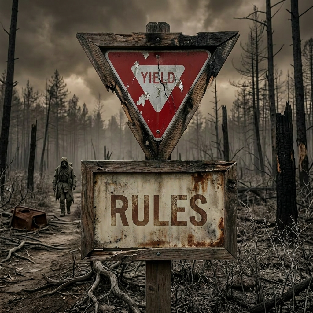 Wooden trail sign with yield symbol and rules for yielding to uphill users, horses, and hikers